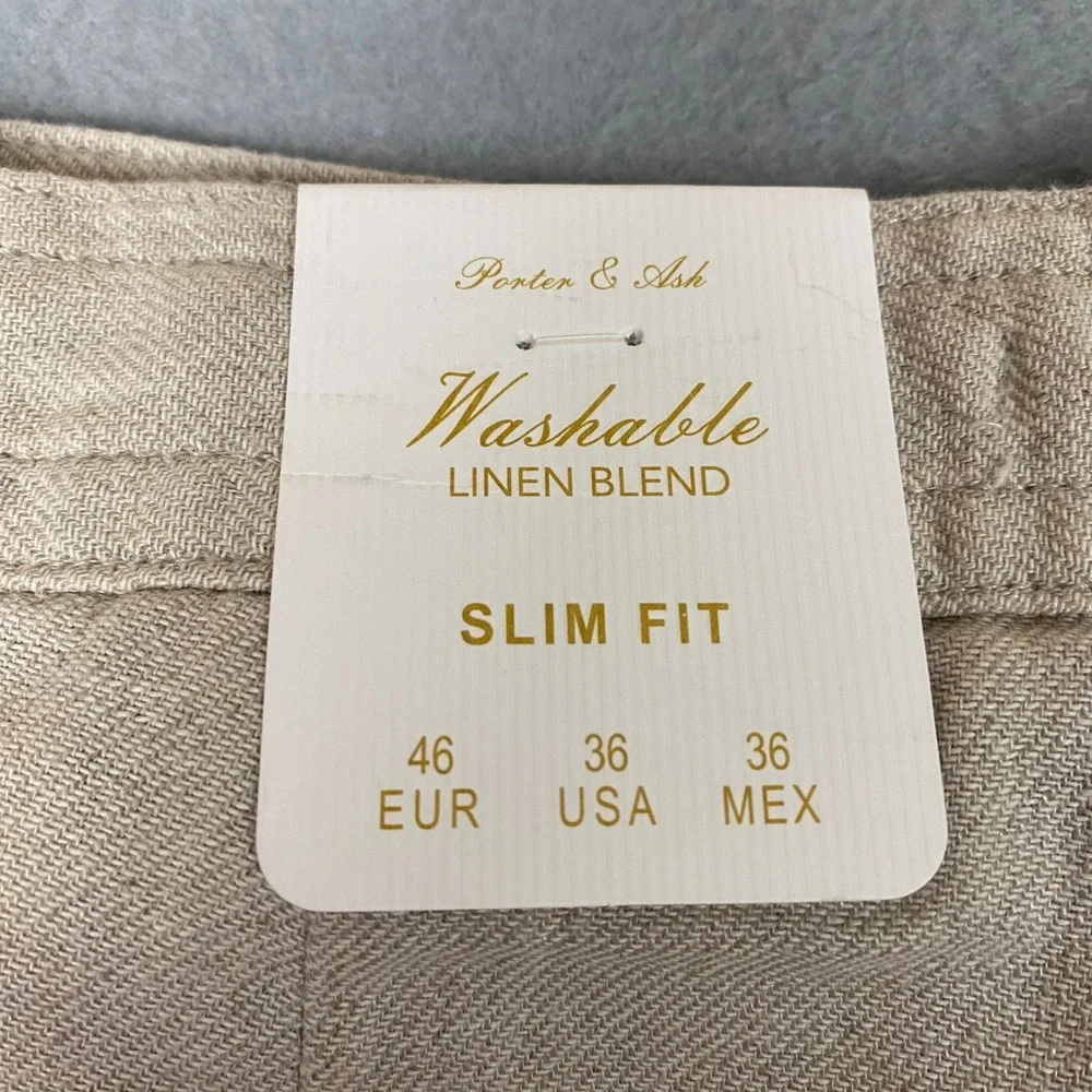 Porter & Ash Washable Linen Blend Slim Fit Drawstring Pants Mens 36 Tan NWT